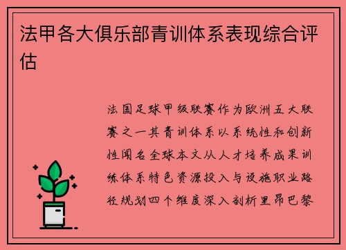 法甲各大俱乐部青训体系表现综合评估